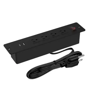 Factory Price Furniture Flush Mount Recessed Power Strip Outlet with 4 Outlets & 2 USB Ports for Desk, Conference, Office, Home