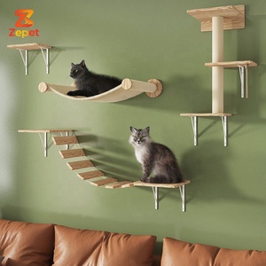 Arbre à <span class=keywords><strong>chat</strong></span> <span class=keywords><strong>mural</strong></span> en bois massif <span class=keywords><strong>pour</strong></span> intérieur, <span class=keywords><strong>pas</strong></span> <span class=keywords><strong>cher</strong></span>, avec marches, plateforme de saut, <span class=keywords><strong>griffoir</strong></span>, pilier et maison-lit - Product Image 1
