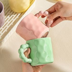 High Quality Hot Solid Color Porcelain Tea Mug Unique Beaded Handle <b>Reusable</b> Food Safe Dishwasher Microwave Safe Customizable - Product Image 4