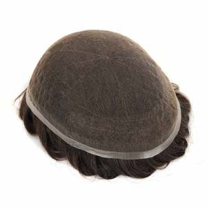 TOPUNIQUE Prothèse Capillaire Homme Cheveux Indiens Base en Dentelle Suisse Complète Cheveux Humains Remy Ondulation Naturelle Système de Remplacement à 100% de Densité Base en PU - Product Image 3