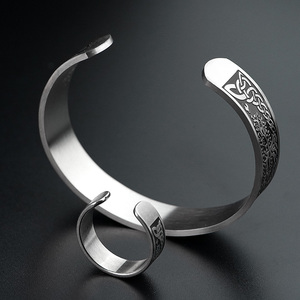 New Creative Style 316L Stainless Steel Men's Cuff <b>Bracelet</b> and Ring Viking Celtic Knot Tree of Life <b>Bracelet</b> Retro Jewelry <b>Set</b> - Product Image 4