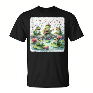 T-shirt Frogs Celebrate On Lily Pads With Confetti pour adulte unisexe noir - Product Image 2