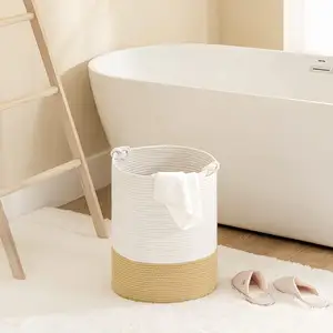 Durable Large Folding Cotton String Basket With Handle Home Custom Logo Baby Laundry Storage Bedroom Blanket Organization Basket