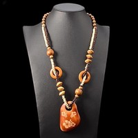 Colliers pour femmes, style bohème, vintage africain, pendentif en bois, poisson, collier chaîne de pull, collier en bois
