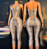 Viviblook C25ST208 Ensemble sexy pour femmes Nouveau haut court sans manches à imprimé serpent et pantalon court Ensemble 2 pièces pour femmes