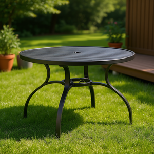 Tavolo da Pranzo da Esterno 47 Pollici in Acciaio con Foro per Ombrellone Nero Contemporaneo per Giardino e Prato - Product Image 2