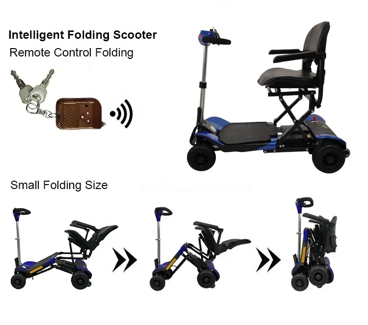 Hafif dört elektrik motorlu Scooter otomatik uzaktan kumanda katlanır elektronik scooter