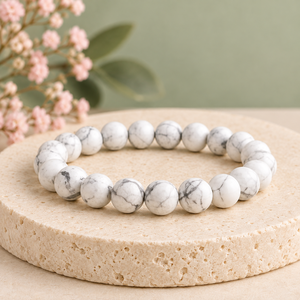 Bracelet extensible en howlite naturelle SoulWise, perles en forme de boule, aspect marbre blanc, cristal, tendance, unisexe, bijoux d'anniversaire - Product Image 5
