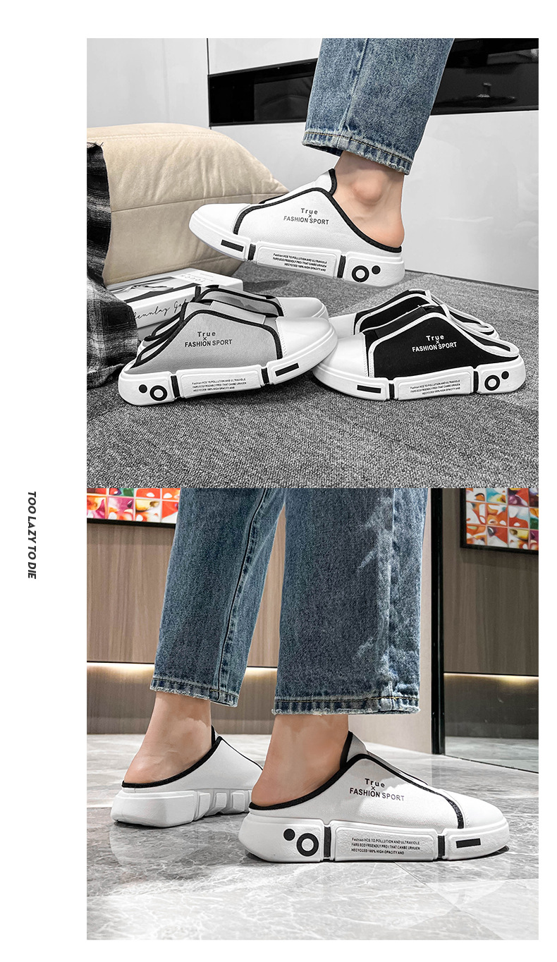 Fashion Close Toe Canvas Half Slipper Men's 2022 Summer Casual Shoes Lazy Slipper