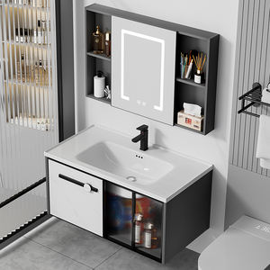 Meuble-lavabo mural moderne en aluminium avec miroir intelligent Comptoir en céramique et lavabo pour hôtel - Product Image 2