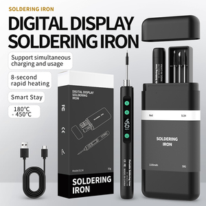 <span class=keywords><strong>Fer</strong></span> à <span class=keywords><strong>souder</strong></span> électrique sans fil USB LCD 5V <span class=keywords><strong>15W</strong></span> 180 ° C~450 ° Kit de soudage réglable avec 3 embouts pour la réparation d'électronique domestique - Product Image 2