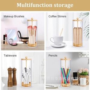 Wooden Straw Holder With <b>Bamboo</b> Lid Glass <b>Container</b> For Drink Straws Storage Desktop Organizer 1 Layer Multi Purpose - Product Image 3