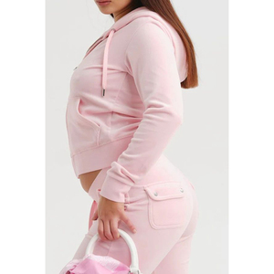 Phụ Nữ Sang Trọng Nhung Jogger Phù Hợp Với Tùy Chỉnh Hai Mảnh Theo Dõi Phù Hợp Với Dây Kéo Ngắn <span class=keywords><strong>Sequin</strong></span> Quần Đặt Của Phụ Nữ Nhung Sweatsuit - Product Image 3