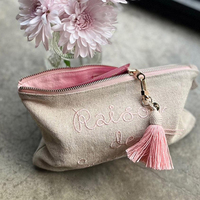 Sac de maquillage à franges personnalisé en gros, sac de toilette portable à fermeture éclair, sac de cosmétique de voyage pour filles