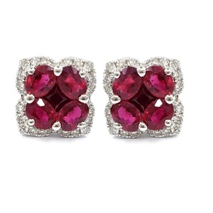 Boucles d'oreilles fiables en or blanc massif 18 carats avec diamants et rubis véritables pour femme, idéales pour fiançailles, mariage ou comme cadeau de fête - Product Image 1