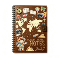 Carnet de voyage personnalisé avec carte du monde vintage 2027, carnet à spirales en cuir PU, journal de voyage, cadeau