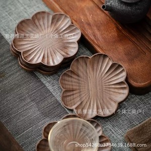 Support à tasses en bois de noyer noir Yuyuan, style chinois moderne, avec coussin isolant thermique pour la dégustation du thé - Product Image 2