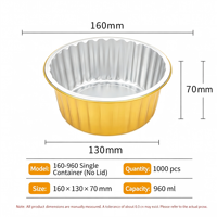 Boîte d'emballage jetable ronde dorée de 960 ml, épaissie, pour plats à emporter, pot en papier d'aluminium avec couvercle hermétique pour extérieur
