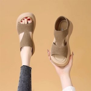 Sandalias de Plataforma con Estampado de Leopardo, Punta Abierta, Estilo Slip-On, Zapatos de Verano para Mujer, Tacón Grueso, Suela de EVA, Cuero Sintético - Product Image 2