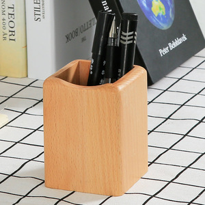 Porte-stylo en bois de hêtre, forme carrée, organisateur de bureau, finition naturelle, pour étudiants - Product Image 1