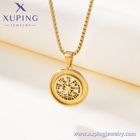 T001290365 Collier Pendentif Rond Émaillé XUPING Viking Vegvisir, Amulette Rune Nordique, Chaîne Boîte pour Hommes, Bijoux Vintage