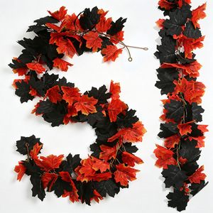 Guirlande artificielle d'érable Ningxiang 100cm-200cm, décor d'automne noir et rouge, décoration de Thanksgiving, bande de fleurs en soie pour la maison - Product Image 1