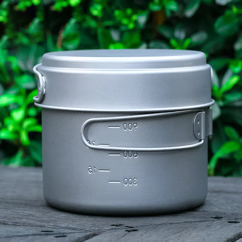 Gratis Kustom Logo Ultralight Titanium Pot Pan Titanium Murni Cook Set Peralatan Masak Berkemah Luar Ruangan