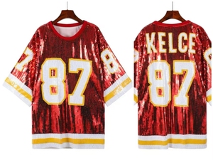 15 Patrick Mahomes for Chiefs Women Red Sequin Jersey Casual Game Day Eco-Friendly Knitted Shirt <strong>Tops</strong> 15 Colors - Product Image 4