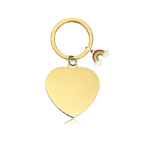 Ywyougang Personalisierter Herzförmiger Haustier-Anhänger Schlüsselanhänger, Edelstahl Blanko Hunde-ID-Tag mit Regenbogen-Charm, Lasergravierbarer Schlüsselring