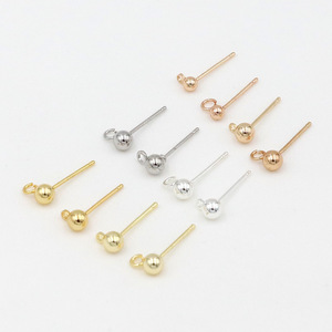 Pendientes de botón con forma de bola, aleación de cobre, chapados en oro de 18 quilates, postes de plata S925, joyería de moda unisex - Product Image 1