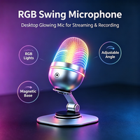 Microphone de bureau USB avec éclairage RGB GAM-LN08, support magnétique détachable, adapté aux jeux sur ordinateur et au streaming en direct