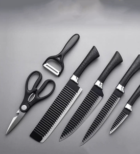 Juego de Cuchillos de Cocina de Acero Inoxidable de 6 Piezas, Estilo Moderno, Revestimiento Antiadherente, Color Negro, con Pelador - Product Image 1