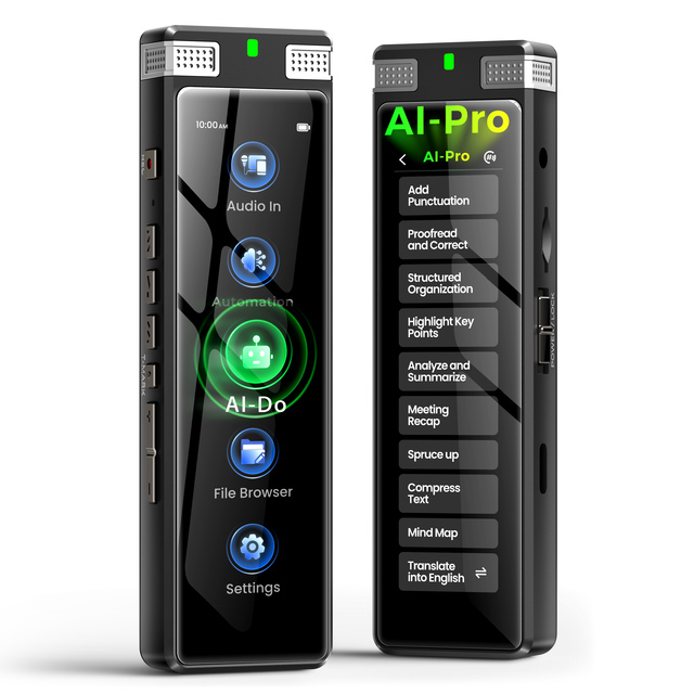 AI Professional Mini Digital Voice Recorder with Touch Screen Noise Canceling and Long Distance Pickup Supports WAV/AAC