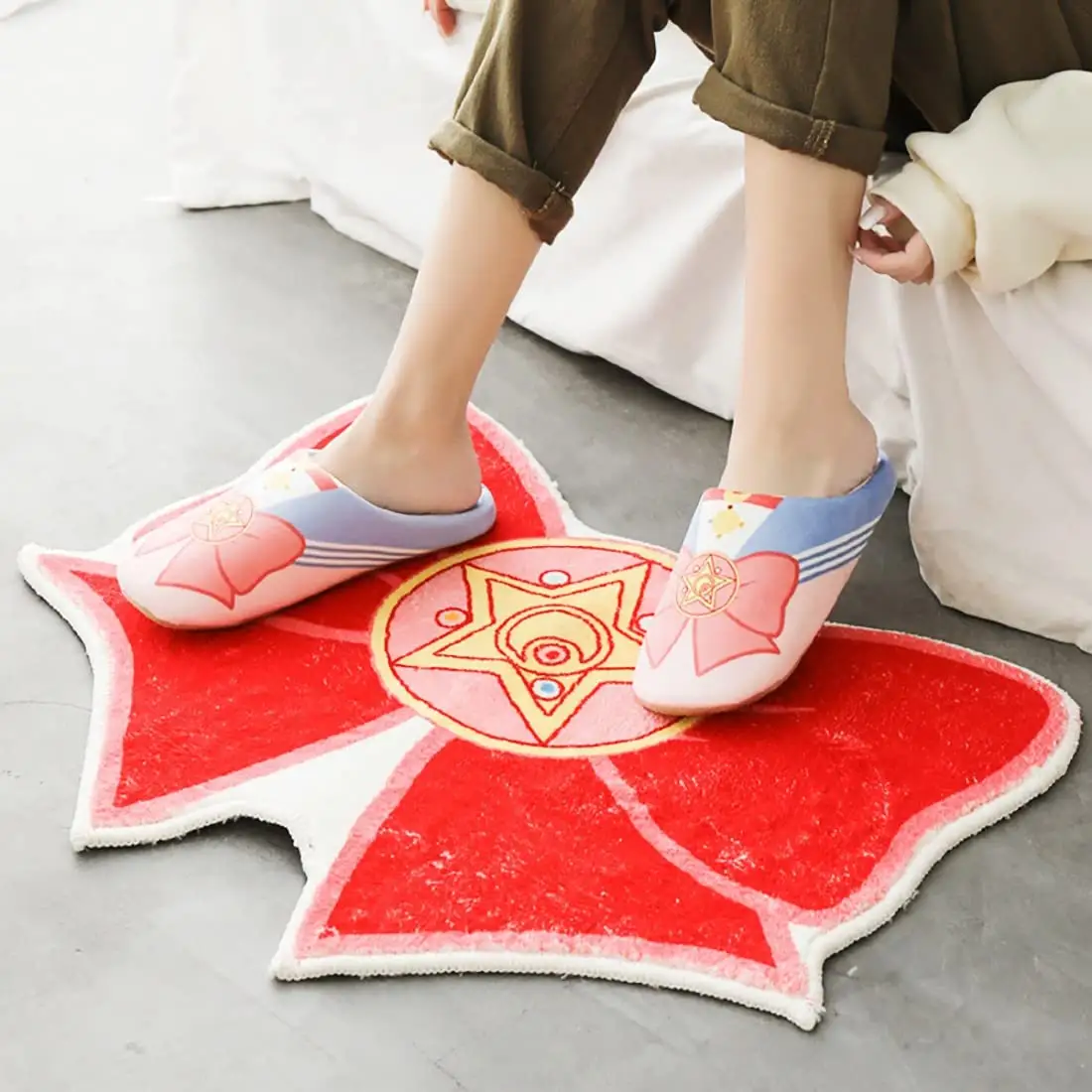 Roffatide Anime Sailor Moon Irregular Fluffy Area Rug Red Bow-Shaped Door Bathroom Mat Blanket Rug Floor Carpet for Home