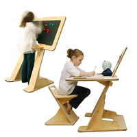 Escritorio y Silla de Estudio para Niños, Modernos, Minimalistas, Ecológicos, de Madera Ajustable, Diseño Plegable Multifuncional, Sin Tornillos