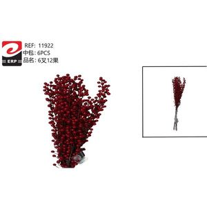 Frutti Rossi Artificiali 6 Rami 12 Bacche Ciascuno Per Decorazioni Natalizie - Product Image 1