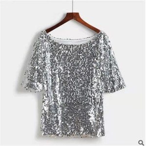 <span class=keywords><strong>Femme</strong></span> Lady Sequin Stitching T Shirt Glitter Sparkle Club Party Fashion Bling Short Sleeve Shirt Tops Summer Shirt Women Clothing - Product Image 6