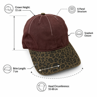 Gorra de Béisbol Vintage con Estampado de Leopardo, Parche con Letras Bordadas, Gorra de Algodón Lavado Estilo Dad Hat, Logotipo Personalizado, Unisex, Deportiva, Casual, Tipo Trucker