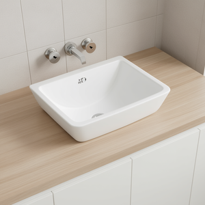 Évier de salle de bain rectangulaire en céramique blanche à encastrer 21x14 pouces avec trop-plein, design minimaliste - Product Image 2