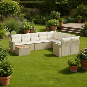 Ensemble de canapés de jardin en rotin beige 6 places, mobilier d'extérieur résistant aux intempéries, design contemporain - Product Image 2