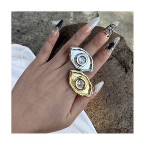 Anillos de Zirconia de Moda 2025, Anillos de Cobre Chapados en Oro de 18K con Dije de Ojo, Ajustables para Unisex, Mujeres y Hombres, para Bodas y Fiestas, Alta Calidad - Product Image 1