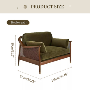 أريكة فاخرة بالجملة بتصميم منتصف القرن من خشب الجوز بلون خشبي مع الروطان والمخمل لغرفة المعيشة والفنادق الراقية وصالات المنزل، مناسبة للشرق الأوسط - Product Image 5