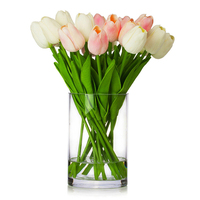 20 tulipanes PU con jarrón de cristal en agua acrílica decoración de boda adornos de flores artificiales multicolores
