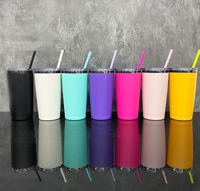 Gobelet isotherme pour voiture en poudre mélangée de 20 oz, noir en dessous, bouteille d'eau isolée, tasse à café avec paille colorée pour vinyle laser, entrepôt américain