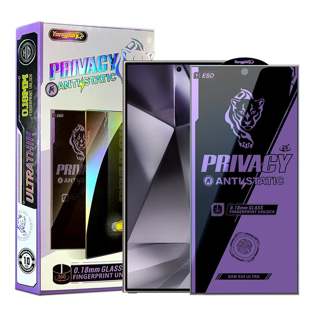 Fingerprint Unlock Privacy Tempered Glass Screen Protector for Samsung S25 S24 Ultra Plus