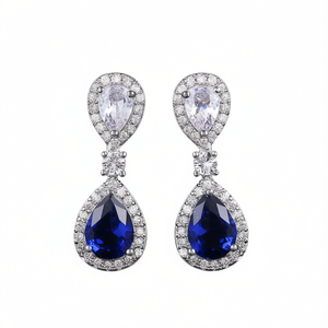 Orecchini di Lusso con Cristalli Naturali a Goccia Blu, Montatura in Argento 925, Orecchini Pendenti da Sposa per Donna - Product Image 1
