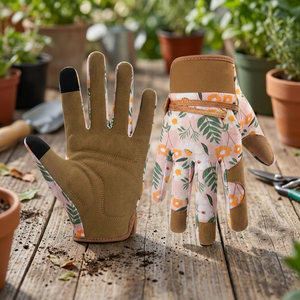 Anti-Slip PU Work <b>Gloves</b> Textured Fingertips Elastic Wristband General Purpose Floral Pattern 4 Mil Thick <b>Silicone</b>-free - Product Image 3