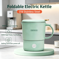 Bouilloire électrique pliable de voyage haute puissance, grande capacité 800 ml, en acier inoxydable 316, pour l'extérieur