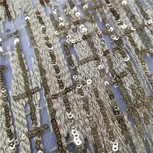 custom cheap good price embroidery sequins fabric sequin embroidery french mesh lace fabric material gold