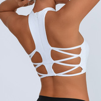 Soutien-gorge de sport pour femme en maille transparente, avec armatures, haute élasticité, résistant aux chocs, couche de base, ajouré, pour le yoga et le fitness